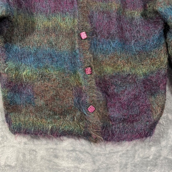 Vintage Multicolor Fuzzy Striped Mohair Blend Cardigan Sweater - Picture 3 of 12